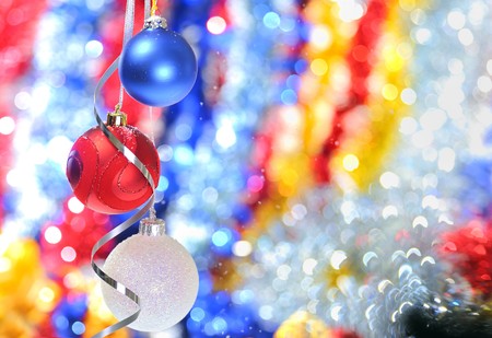 Christmas baubles and ribbonsの写真素材