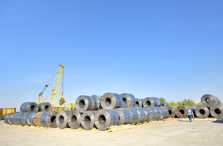 packed rolls of steel sheet の写真素材