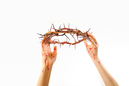 crown of thorns and hands isolatedの写真素材