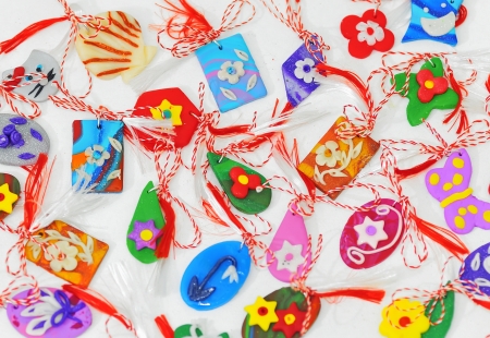 female ornaments from polymeric hand-worked clayの写真素材
