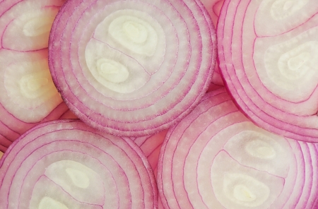 background of red onion slices, macroの写真素材
