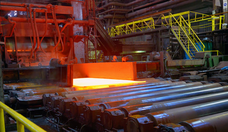 hot steel sheet on conveyor; sheet metalの写真素材