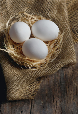Fresh farm eggs on wooden の写真素材