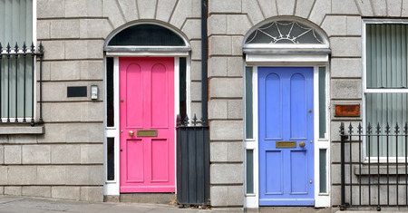 Typical pink and blue Georgian doors. Dublin, Irelandの写真素材