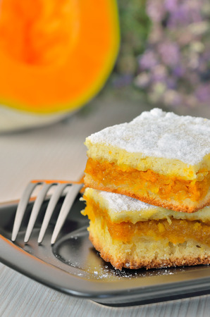 slices of homemade pumpkin cakeの写真素材