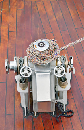 bow anchor winch on ship deckの写真素材
