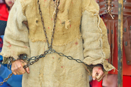 roman soldier and handcuff prisonerの写真素材
