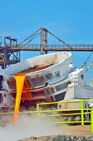 Molten steel bucket  on a railway platformの写真素材