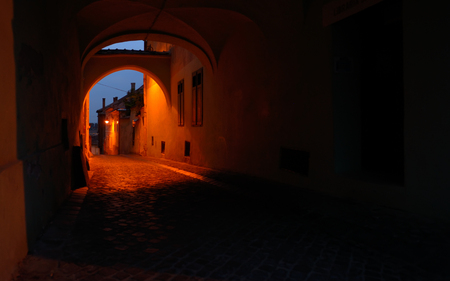 Medieval passage in Sibiu city - Romaniaの写真素材