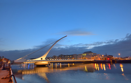The Samuel Beckett Bridge in night timeの写真素材