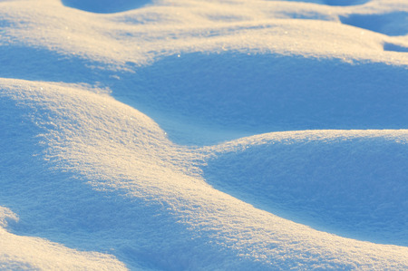wavy fresh snow with blue tint and sunriseの写真素材