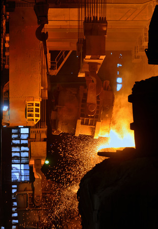 steel mills converter filling hot materialsの写真素材