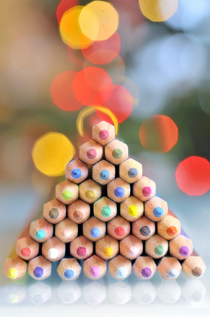 christmas tree pencils and bokeh  lightsの写真素材