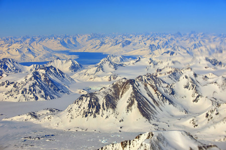 View at Greenland frozen mountains from aboveの写真素材