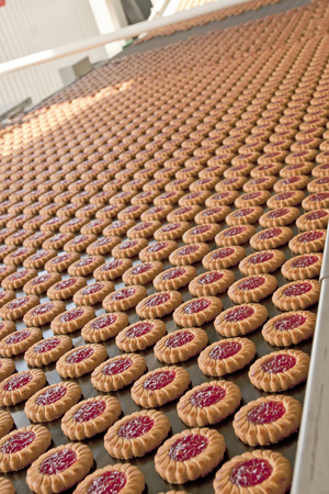 Production line of baking  jam cookiesの写真素材