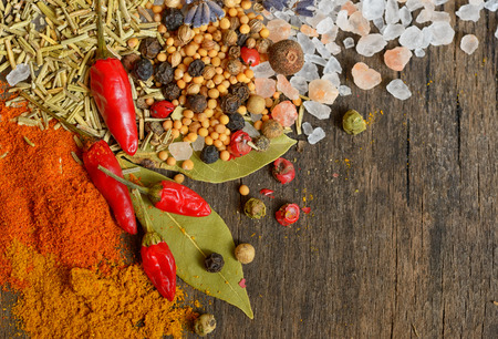 Ingredients for cooking on old wooden tableの写真素材