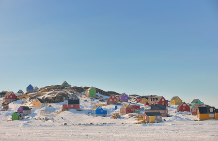 Colorful houses in spring time in Greenlandの写真素材