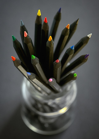 Colored  black pencils in jarの写真素材