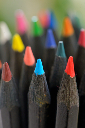 Colored  black pencils in jarの写真素材