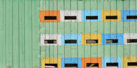 Abstract coloured beehives in spring timeの写真素材