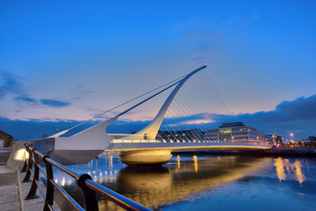 The Samuel Beckett Bridge in night timeの写真素材