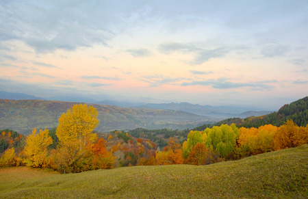Colorful autumn landscape in the mountain villageの写真素材
