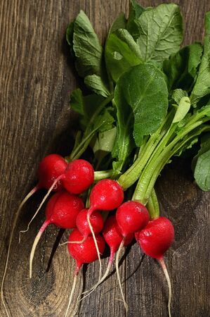 Bio Fresh Radish On Wooden Boardsの写真素材