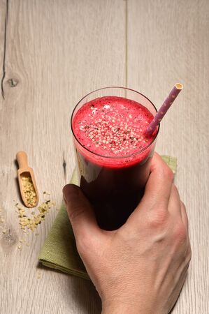 Raw Organic Beet Smoothie With Hempの写真素材