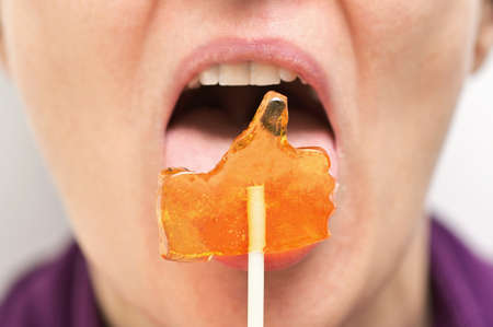 I Like It Woman Licking Lollipop Social Media Iconsの写真素材