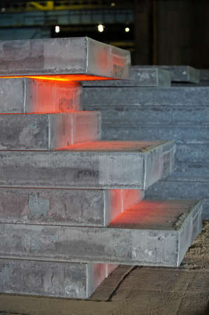 Stack Of Hot Steel Plate in Steel Plantの写真素材