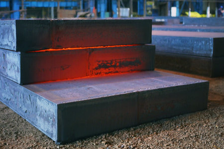 Hot steel plate or slabs in steel plantの写真素材