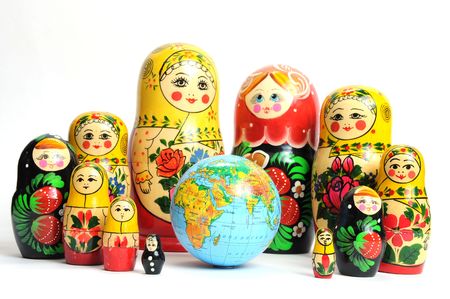 russian doll on the white around the worldの写真素材