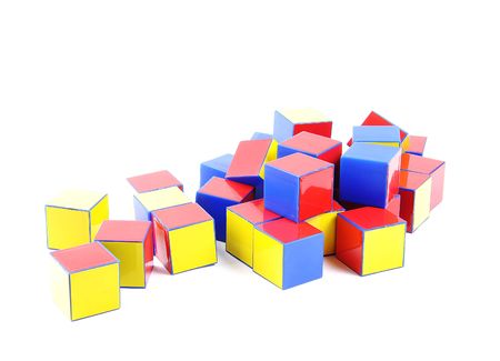 small heap of color plastic bricks toysの写真素材
