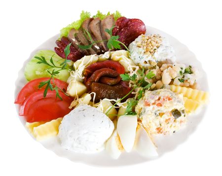 Gourmet food with salad isolated on whiteの写真素材