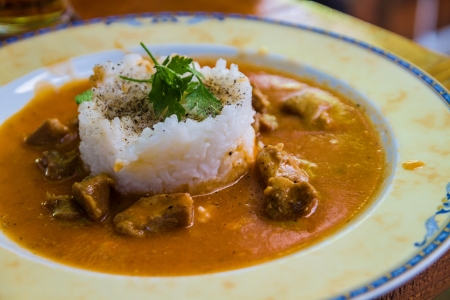 Pork meat with sauce  and riceの写真素材