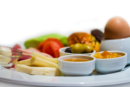 Restaurant gourmet breakfast menu set in resort hotel servedの写真素材