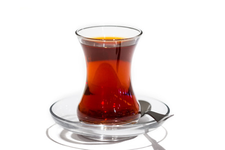 Turkish tea isolated on white background. Hotel restaurant breakfast.の写真素材