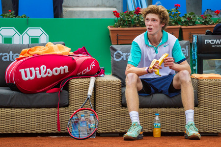 Andrey Rublev in ATP250 Istanbul Open 27 April  3 May 2015 at Garanti Koza Arenaのeditorial素材