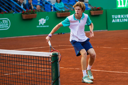 Andrey Rublev in ATP250 Istanbul Open 27 April  3 May 2015 at Garanti Koza Arenaのeditorial素材