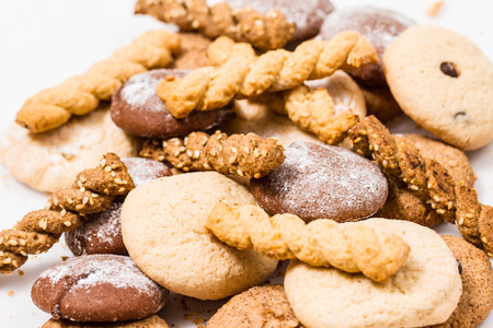 Homemade pastry cookies isolated on white backgroundの写真素材