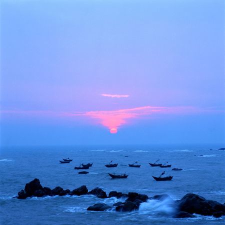 A peacefull harbor in the dusk.の写真素材