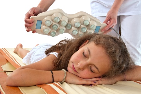 Girl enjoys due the therapyの写真素材