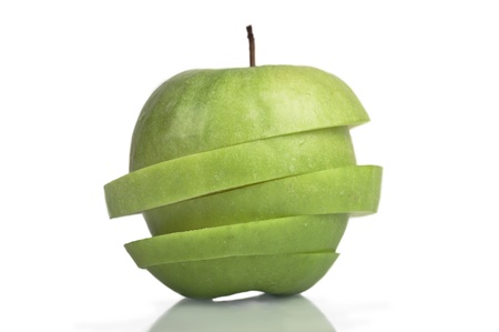 Slaced Granny  Smith Apple with Pedicel and with cliping pathの写真素材