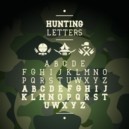 lettering serif, graphics hunting, camouflage background. From painted letters quickly and easily you can create a ready font in a special editor.のイラスト素材