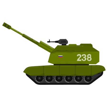 Flat style Self-propelled artillery installation on caterpillar tracks. military weapon. Soviet weapons. Secret developments. Russian self-propelled artillery mount. Flat style illustration.のイラスト素材