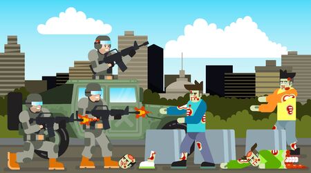 silhouette zombie with city ruined building SUVのイラスト素材