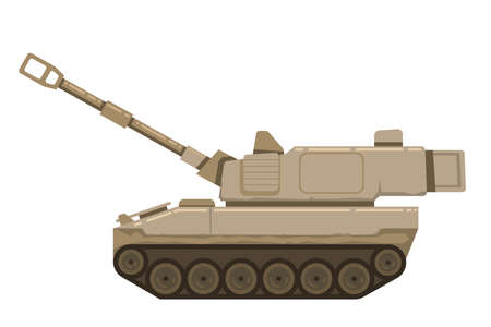 Self propelled artillery isolated with road fragmentのイラスト素材
