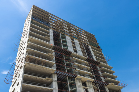Construction of a skyscraper housing and offices in Barcelonaのeditorial素材