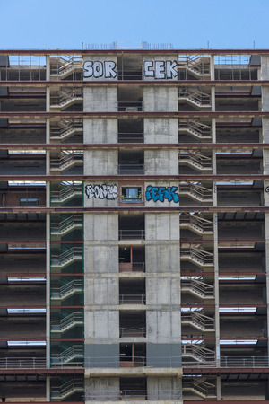 Construction of a skyscraper housing and offices in Barcelonaのeditorial素材
