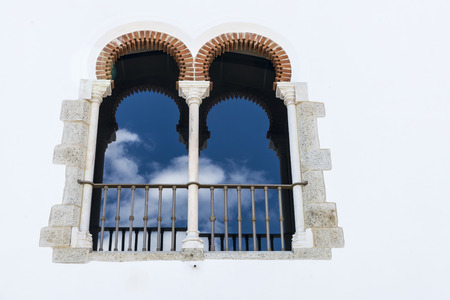 window of a Moorish palace in Evora, Portugalの写真素材